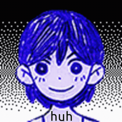 A Drawing Of A Boy With Blue Hair And A Smiley Face . GIF