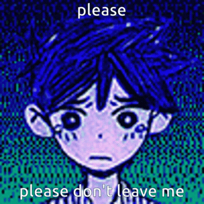 A Drawing Of A Boy With Blue Hair And The Words Please Don 'T Leave Me GIF