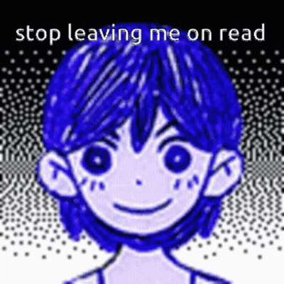 A Drawing Of A Boy With Blue Hair And The Words `` Stop Leaving Me On Read '' GIF
