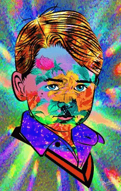 A Drawing Of A Boy With Flowers On His Face GIF