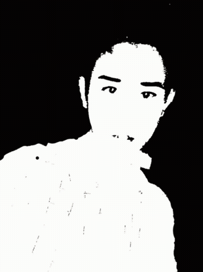 A Drawing Of A Boy With Red Eyes And A White Shirt With Crosses On It GIF