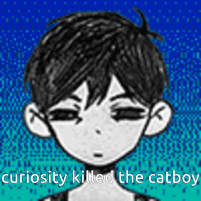 A Drawing Of A Boy With The Words Curiosity Killed The Catboy On The Bottom GIF