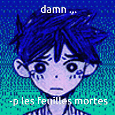 A Drawing Of A Boy With The Words Damn -P Les Feuilles Mortes On The Bottom GIF