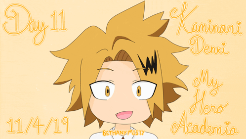 A Drawing Of A Boy With The Words " Day 11 " And " My Hero Academia " GIF