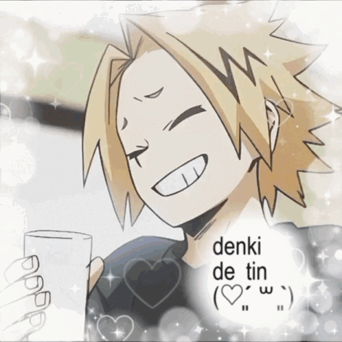 A Drawing Of A Boy With The Words Denki De Tin Written On The Bottom GIF