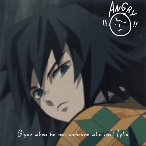 A Drawing Of A Boy With The Words Giyuu When He Sees Someone Who Isn 'T Lylia GIF