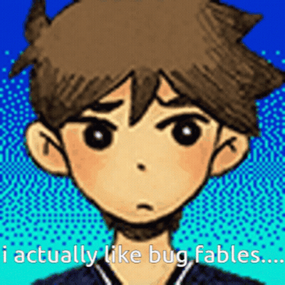 A Drawing Of A Boy With The Words " I Actually Like Bug Fables " Below Him GIF