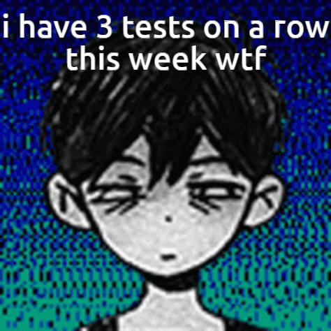 A Drawing Of A Boy With The Words " I Have 3 Tests On A Row This Week " GIF
