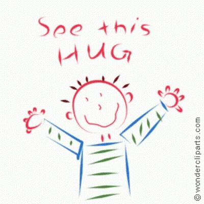 A Drawing Of A Boy With The Words " See This Hug " Written On It GIF