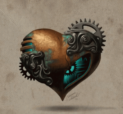 A Drawing Of A Broken Heart With A Gear In The Middle GIF