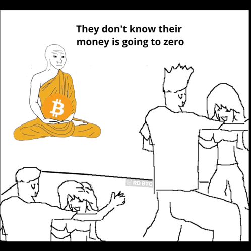 A Drawing Of A Buddha Holding A Coin With The Words They Don T Know Their Money Is Going To Zero GIF