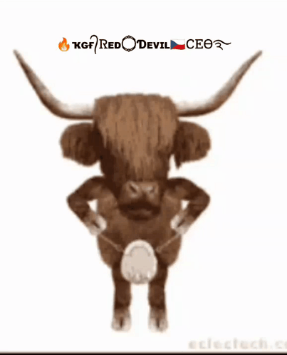 A Drawing Of A Bull With The Words Kgf Red Devil Ceo GIF