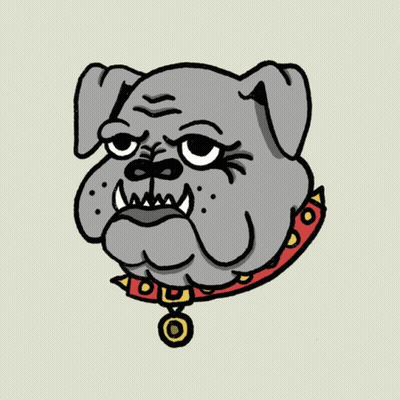 A Drawing Of A Bulldog Wearing A Red And Yellow Collar GIF