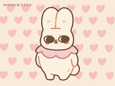 A Drawing Of A Bunny With A Heart And The Website Moonie.coco On The Bottom GIF