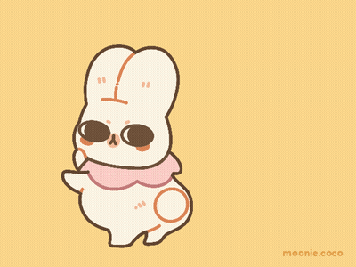 A Drawing Of A Bunny With A Pink Scarf And The Words Moenie.coco Below It GIF