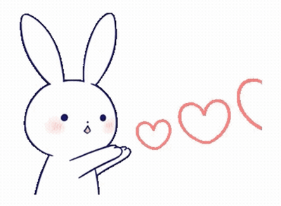 A Drawing Of A Bunny With Three Hearts Coming Out Of It 'S Mouth GIF