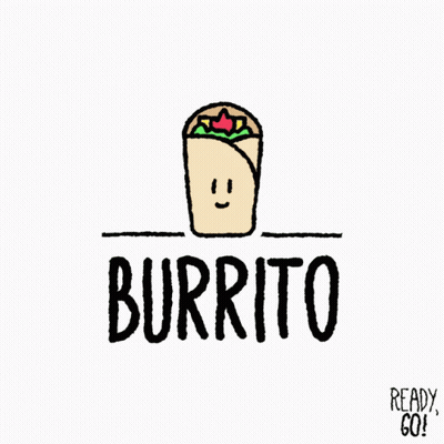 A Drawing Of A Burrito With A Face And The Word Burrito GIF