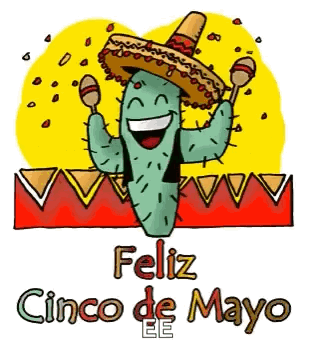 A Drawing Of A Cactus Wearing A Sombrero And Holding Maracas GIF