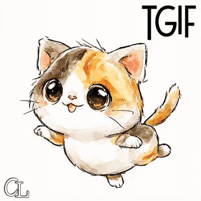 A Drawing Of A Calico Cat With The Word Tgif Above It GIF