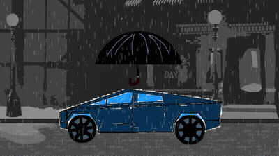 A Drawing Of A Car With An Umbrella In The Rain GIF
