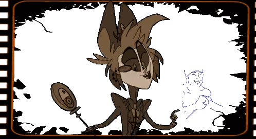 A Drawing Of A Cartoon Character Holding A Wand With A Face On It Sticker