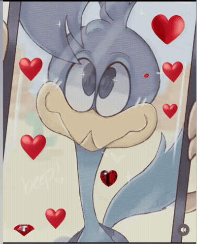 A Drawing Of A Cartoon Character With Hearts Around It And The Word Beep Written On The Bottom GIF