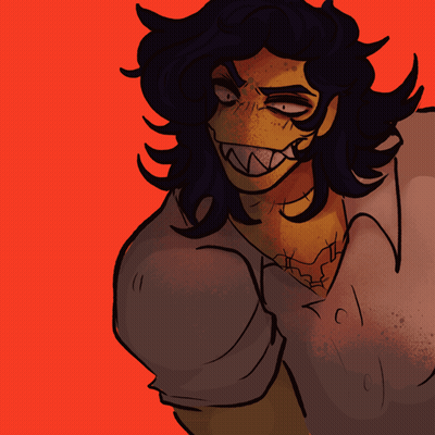 A Drawing Of A Cartoon Character With Sharp Teeth And Black Hair GIF