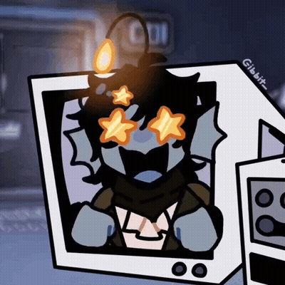 A Drawing Of A Cartoon Character With Stars In His Eyes And The Name Gibbit On The Bottom GIF