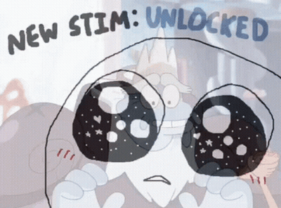 A Drawing Of A Cartoon Character With The Words " New Stim : Unlocked " Below It GIF