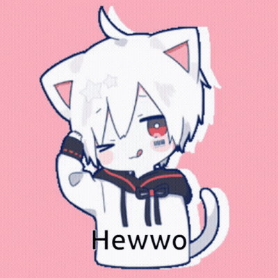 A Drawing Of A Cat Boy With The Word Hewwo On The Bottom GIF