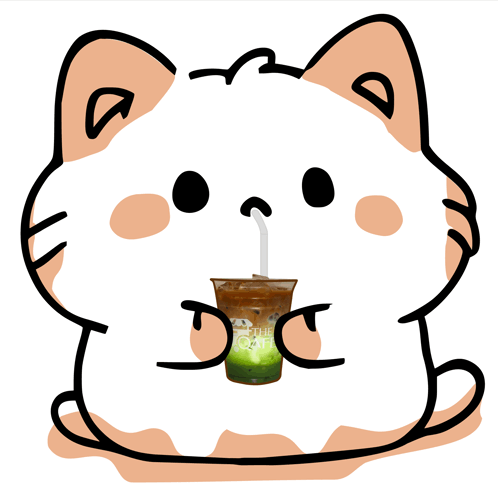 A Drawing Of A Cat Drinking From A Cup That Says " The Cat " GIF