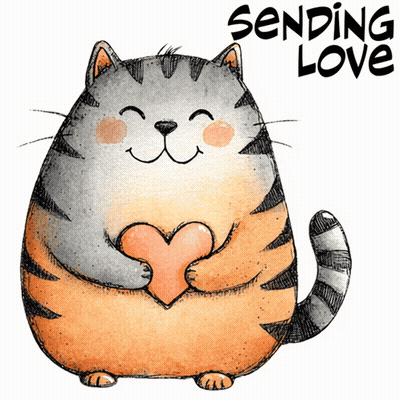 A Drawing Of A Cat Holding A Heart With The Words Sending Love Behind It GIF