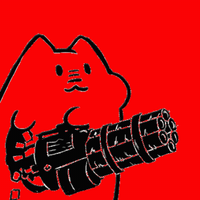 A Drawing Of A Cat Holding A Machine Gun GIF