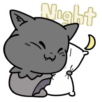 A Drawing Of A Cat Holding A Pillow With The Words Night Written Above It Sticker