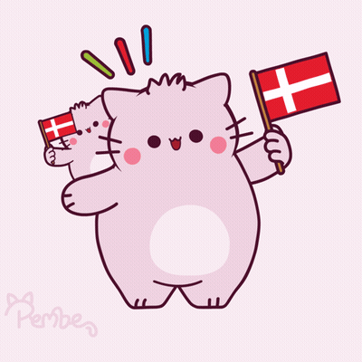 A Drawing Of A Cat Holding Two Flags With A Cross On It GIF