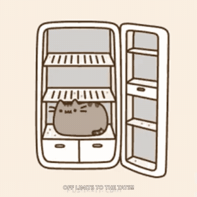 A Drawing Of A Cat In An Empty Refrigerator With The Words Off Limits To The Taters Written Below It GIF