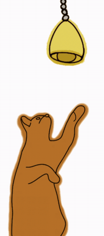 A Drawing Of A Cat Reaching Up To A Bell GIF