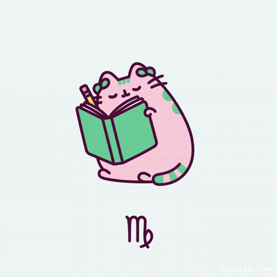 A Drawing Of A Cat Reading A Book With The Letter M On The Bottom GIF