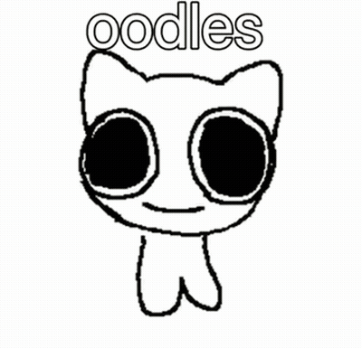 A Drawing Of A Cat Surrounded By Confetti With The Word Oodles Written Above It GIF