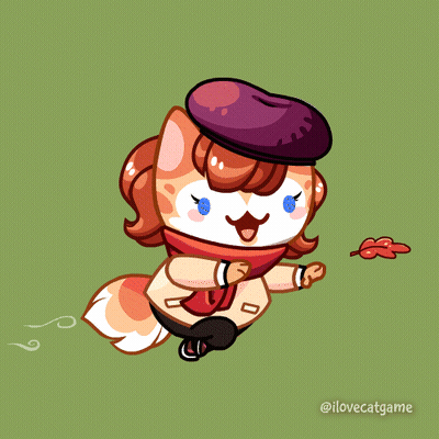 A Drawing Of A Cat Wearing A Beret And Scarf With The Name Ilovecatgame Below It GIF