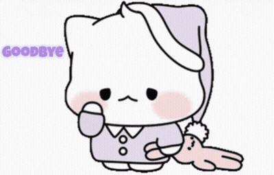 A Drawing Of A Cat Wearing A Purple Hat With The Word Goodbye Written Below It GIF