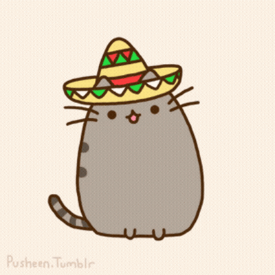 A Drawing Of A Cat Wearing A Sombrero With The Name Pusheen.tumblr Below It GIF