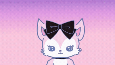 A Drawing Of A Cat With A Bow On Its Head And The Word Mia Written Below It GIF