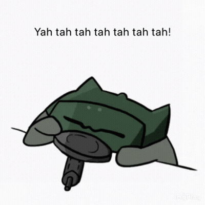 A Drawing Of A Cat With A Gun And The Words Yah Tah Tah Tah Tah Tah Tah GIF