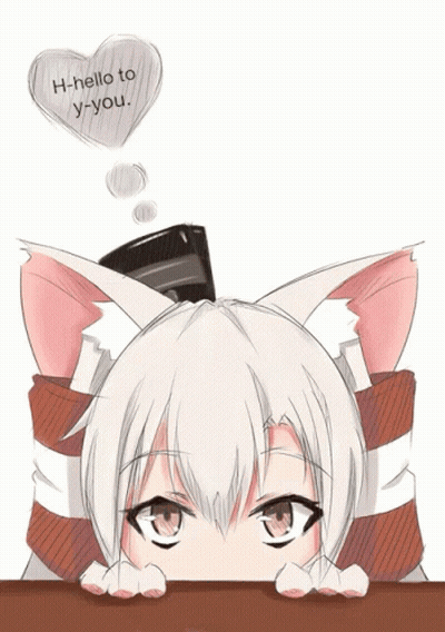 A Drawing Of A Cat With A Heart Saying H-Hello To Y-You GIF
