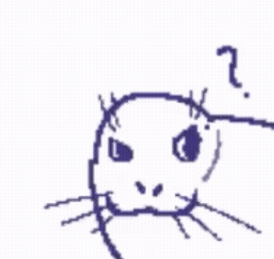 A Drawing Of A Cat With A Question Mark Above It 'S Head . GIF