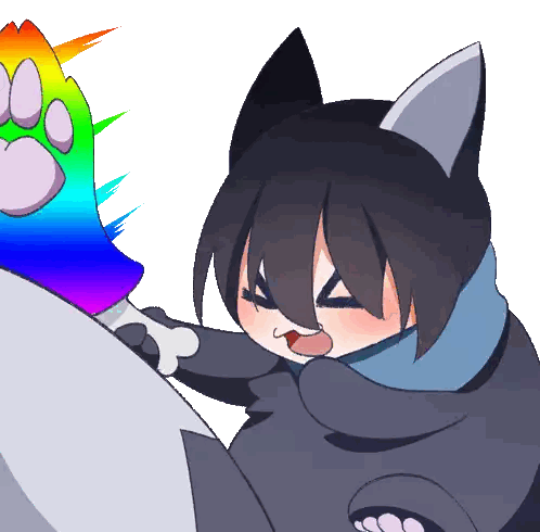 A Drawing Of A Cat With A Rainbow Paw Behind It Sticker