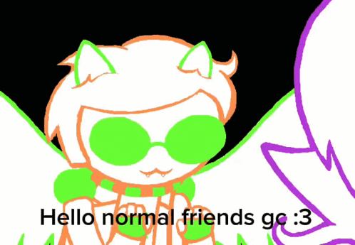 A Drawing Of A Cat With Green Sunglasses And The Words Hello Normal Friends Go 3 GIF