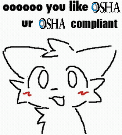 A Drawing Of A Cat With Red Eyes That Says `` You Like Osha Ur Osha Compliant '' GIF