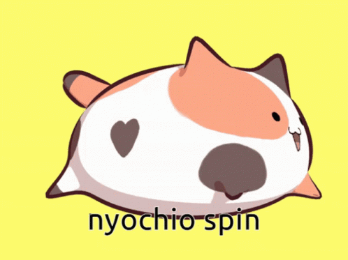 A Drawing Of A Cat With The Word Nyochio Spin Below It GIF